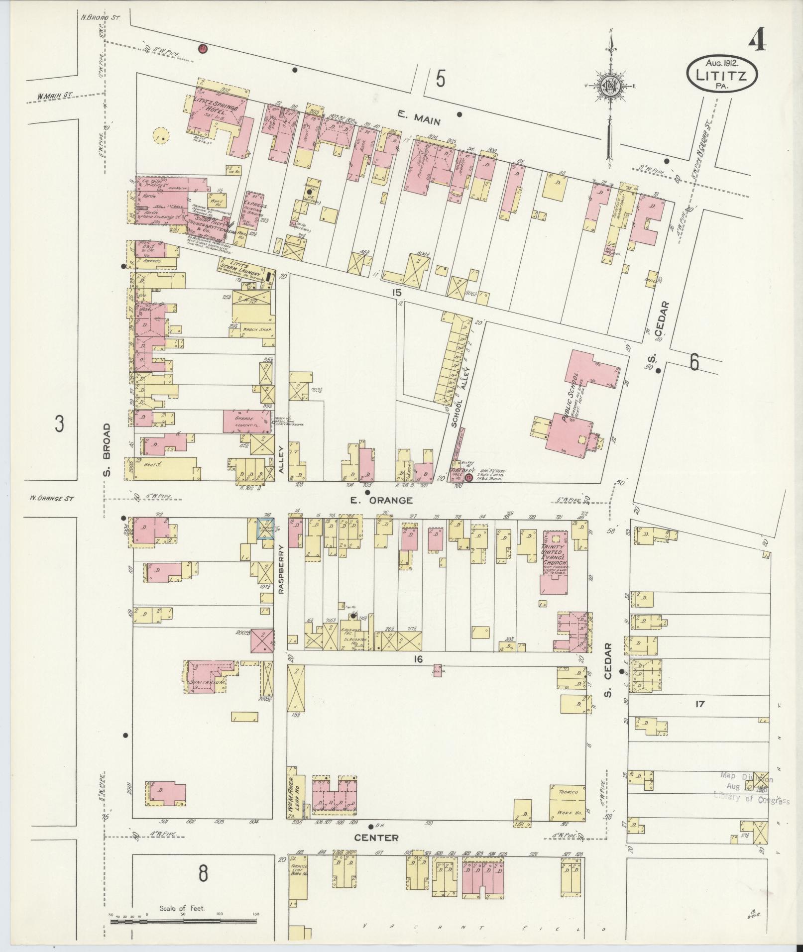 Sanborn Fire Insurance Map from Lititz, Lancaster County, Pennsylvania (1912), Sheet #0004 - Complete Map Set gallery image, historic Sanborn map, vintage wall art, Pennsylvania Pennsylvania