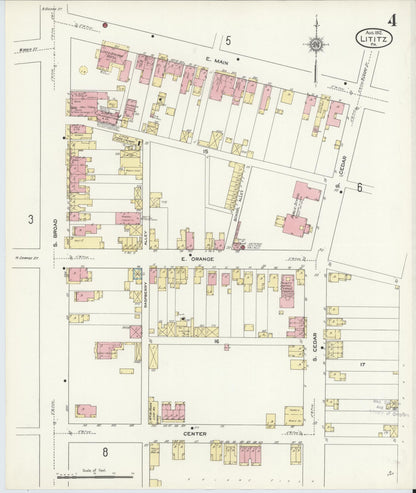 Sanborn Fire Insurance Map from Lititz, Lancaster County, Pennsylvania (1912), Sheet #0004 - Complete Map Set gallery image, historic Sanborn map, vintage wall art, Pennsylvania Pennsylvania