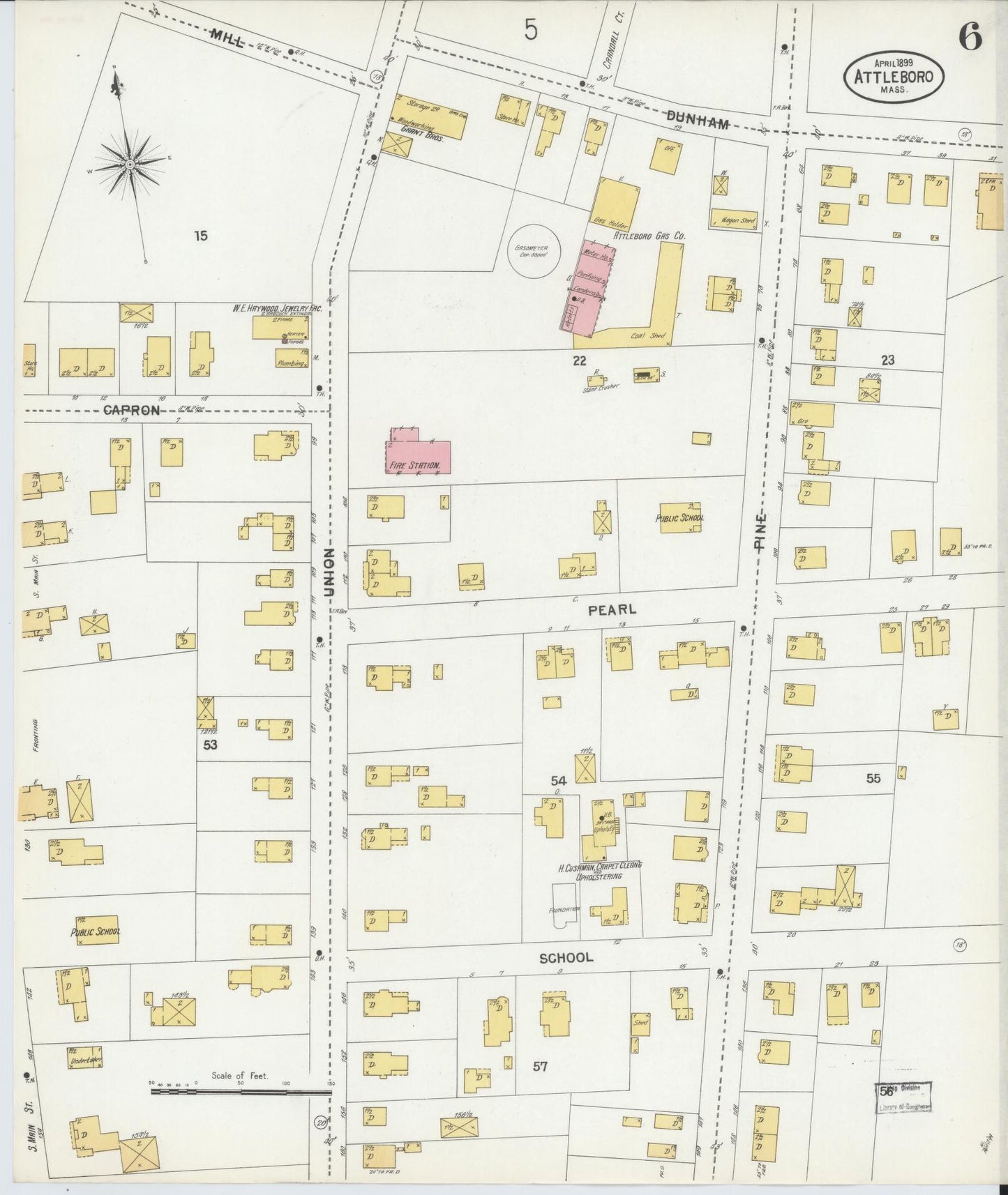Sanborn Fire Insurance Map from Attleboro, Bristol County, Massachusetts (1899), Sheet #0006 - Complete Map Set gallery image, historic Sanborn map, vintage wall art, Massachusetts Massachusetts