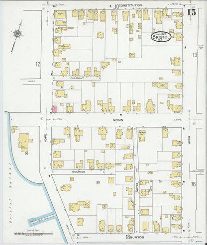 Sanborn Fire Insurance Map from Bristol, Bristol County, Rhode Island (1920), Sheet #0015 - Complete Map Set gallery image, historic Sanborn map, vintage wall art, Rhode Island Rhode Island
