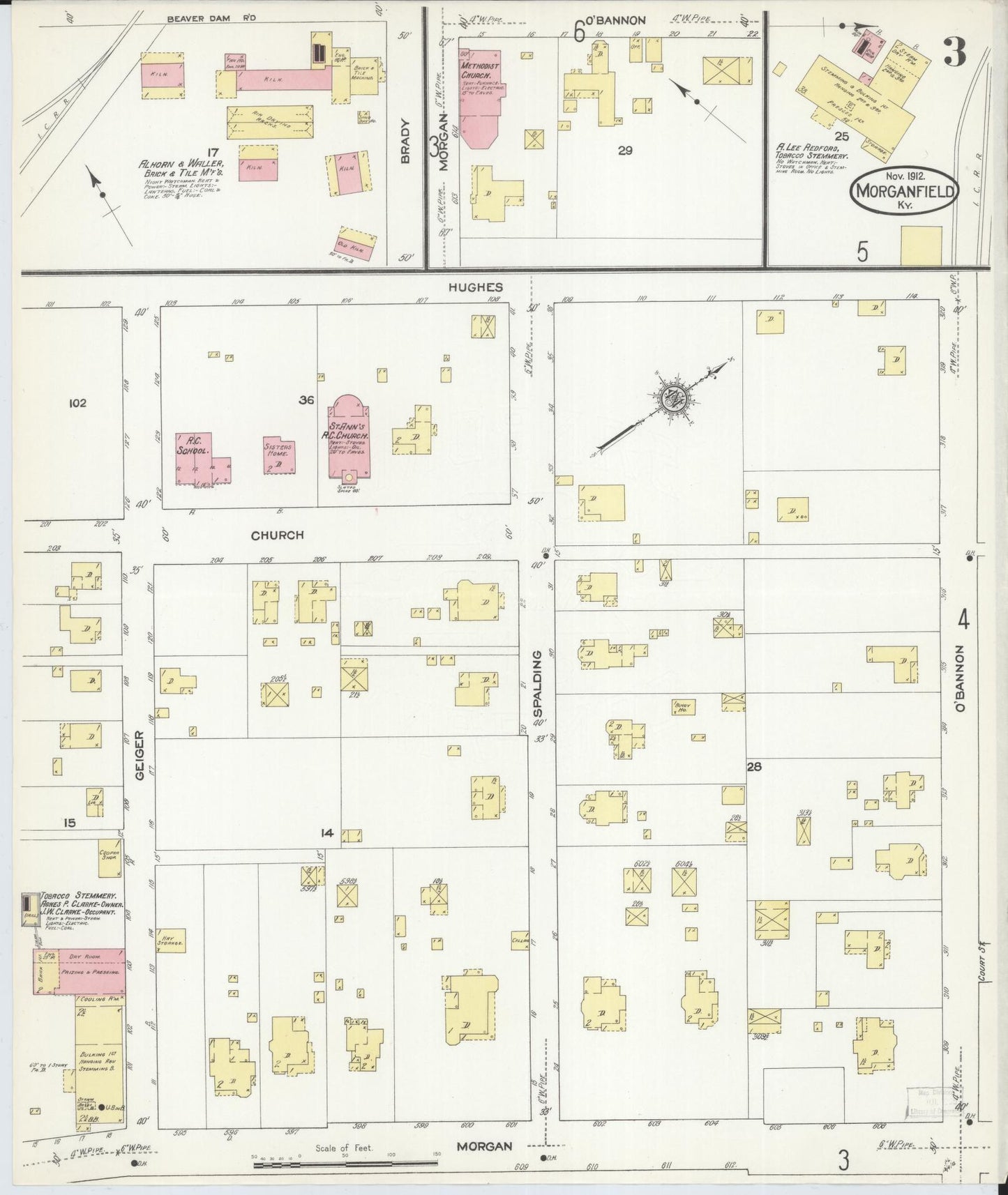 Sanborn Fire Insurance Map from Morganfield, Union County, Kentucky (1912), Sheet #0003 - Historic Sanborn Fire Insurance Map Print, vintage old map wall art, antique decor, genealogy gift, Kentucky Kentucky map