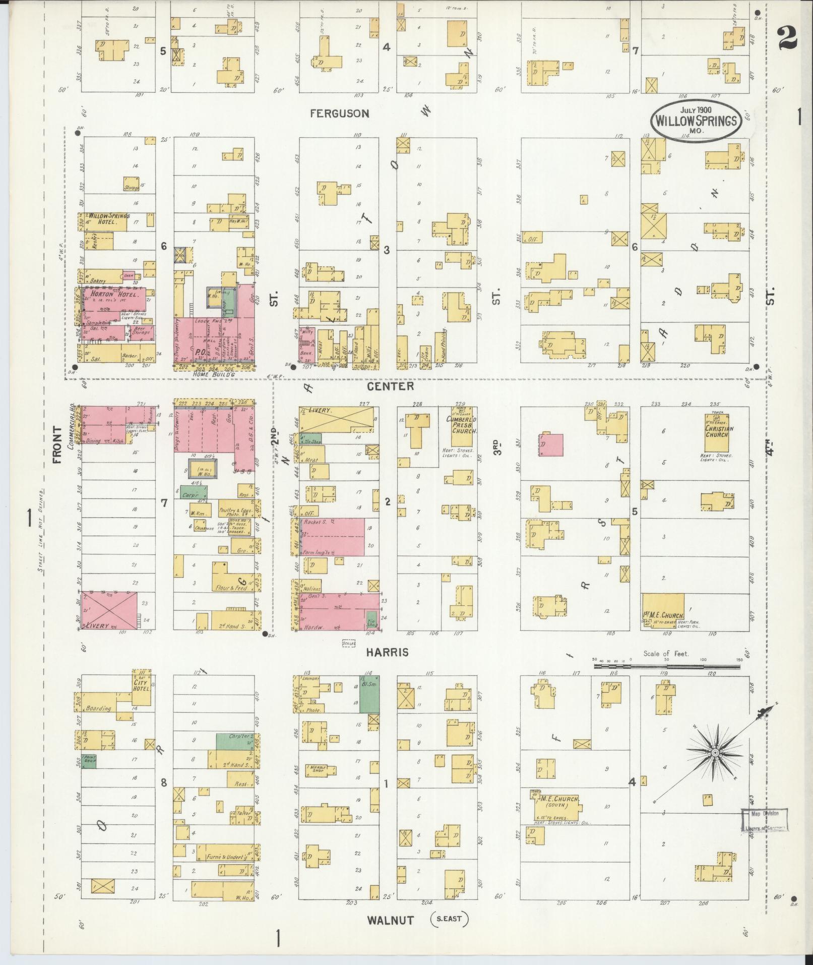 Sanborn Fire Insurance Map from Willow Springs, Howell County, Missouri (1900), Sheet #0002 - Complete Map Set gallery image, historic Sanborn map, vintage wall art, Missouri Missouri