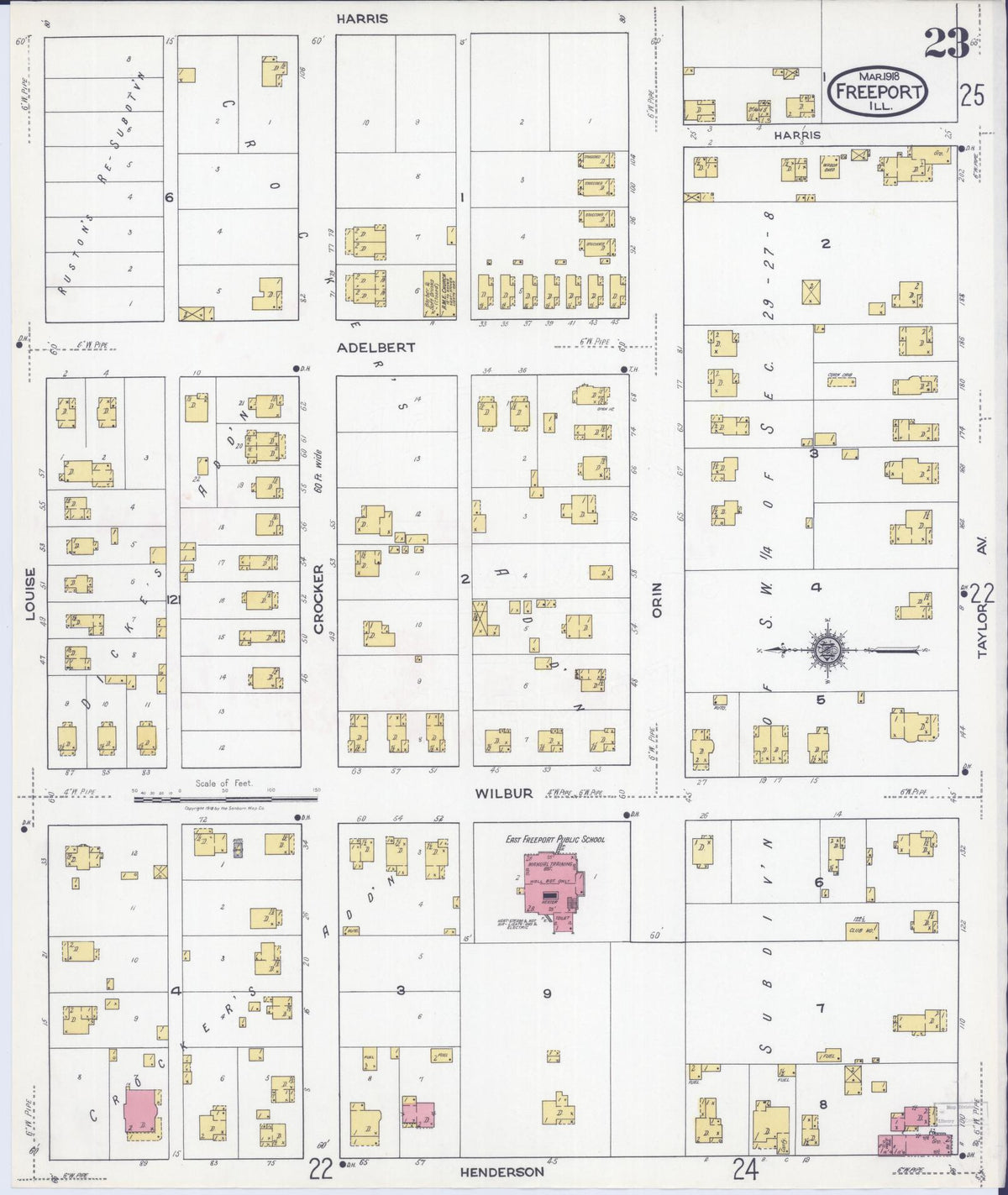 Sanborn Fire Insurance Map from Freeport, Stephenson County, Illinois (1918), Sheet #0023 - Historic Sanborn Fire Insurance Map Print, vintage old map wall art, antique decor, genealogy gift, Illinois Illinois map