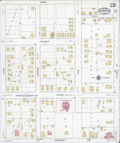 Sanborn Fire Insurance Map from Freeport, Stephenson County, Illinois (1918), Sheet #0023 - Historic Sanborn Fire Insurance Map Print, vintage old map wall art, antique decor, genealogy gift, Illinois Illinois map