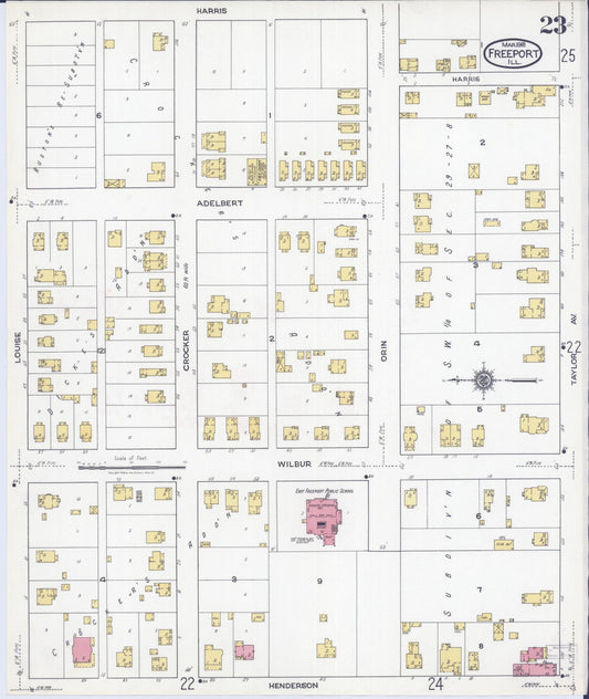 Sanborn Fire Insurance Map from Freeport, Stephenson County, Illinois (1918), Sheet #0023 - Historic Sanborn Fire Insurance Map Print, vintage old map wall art, antique decor, genealogy gift, Illinois Illinois map