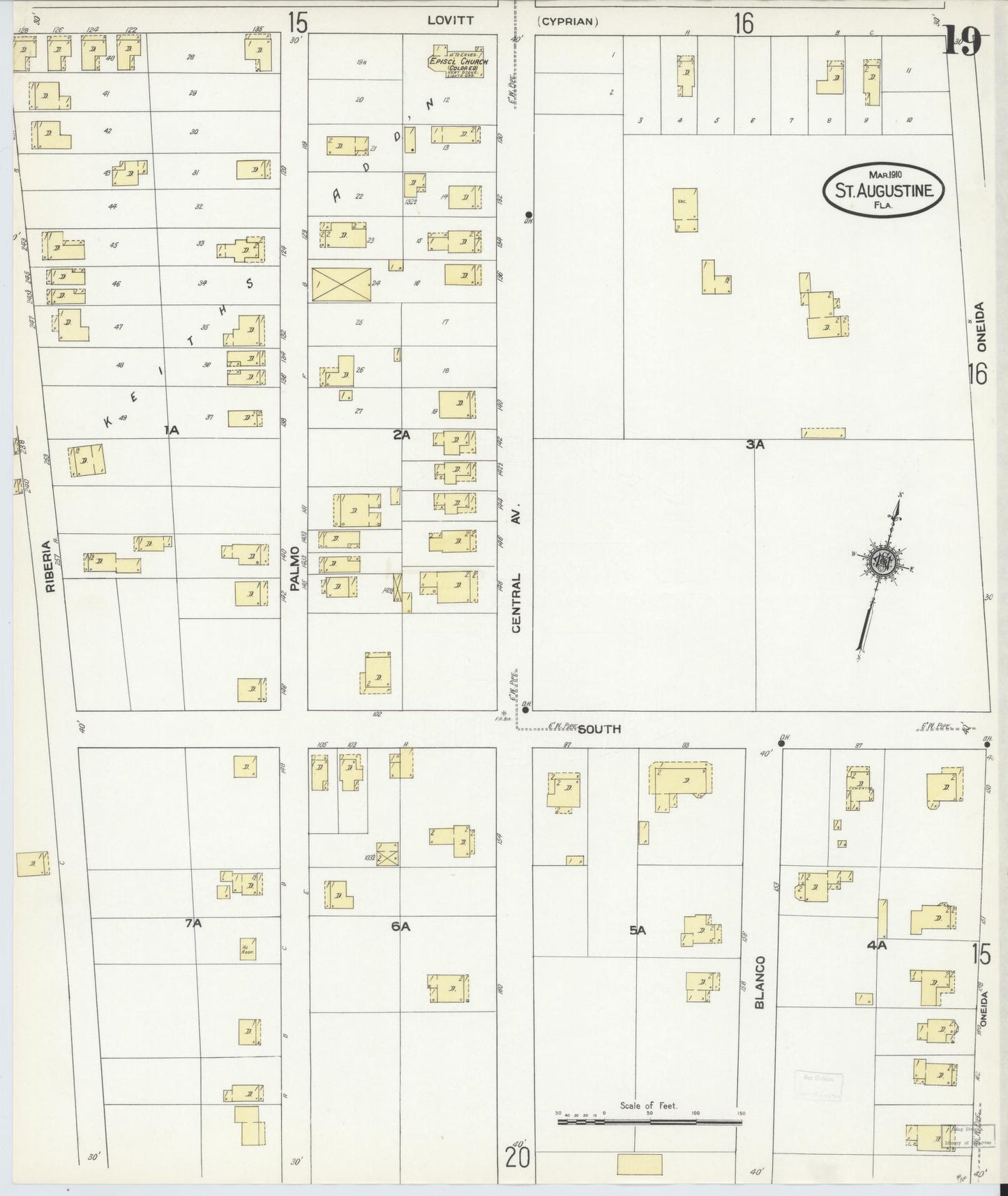 Sanborn Fire Insurance Map from Saint Augustine, Saint John's County, Florida (1910), Sheet #0019 - Complete Map Set gallery image, historic Sanborn map, vintage wall art, Florida Florida
