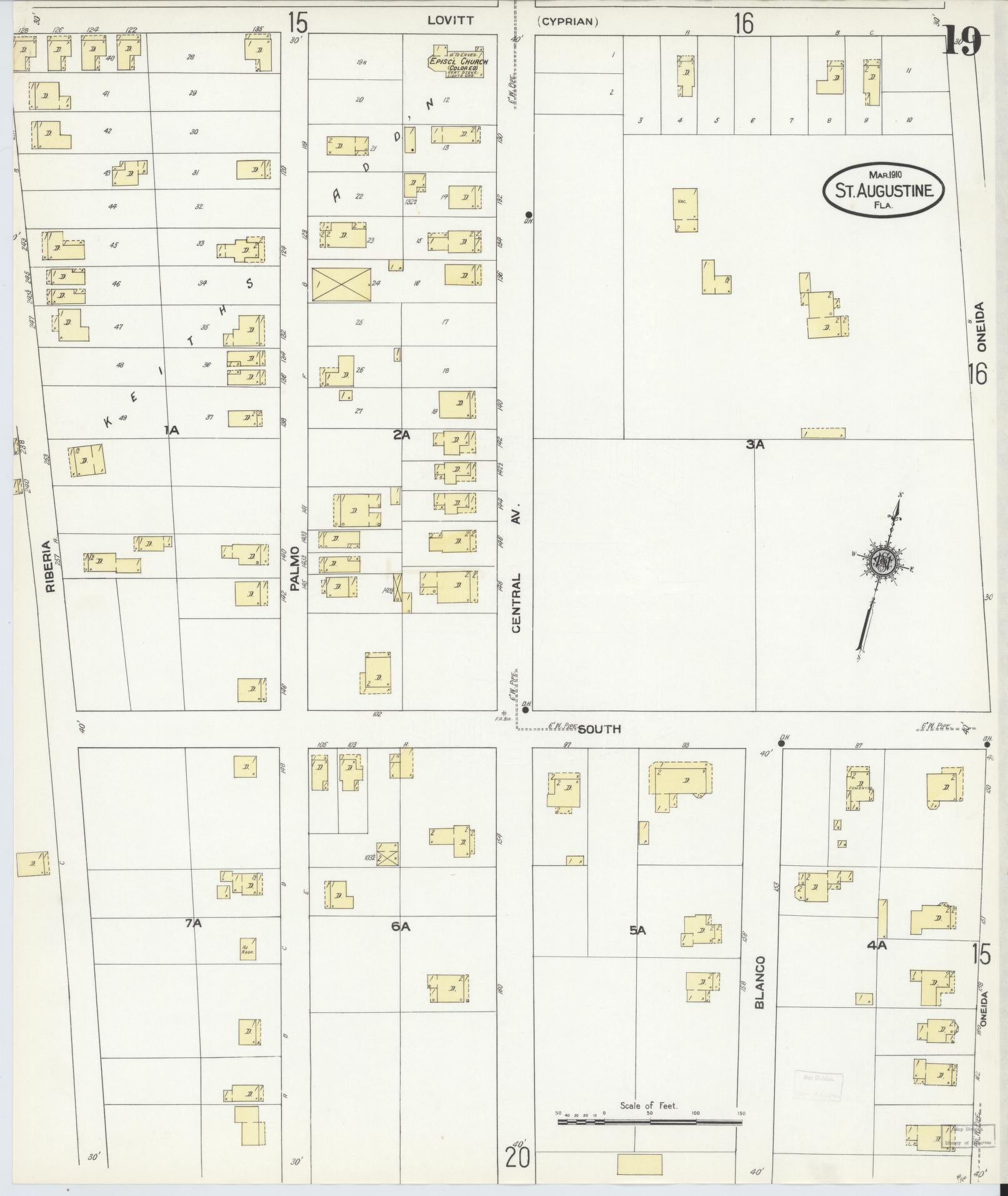 Sanborn Fire Insurance Map from Saint Augustine, Saint John's County, Florida (1910), Sheet #0019 - Complete Map Set gallery image, historic Sanborn map, vintage wall art, Florida Florida