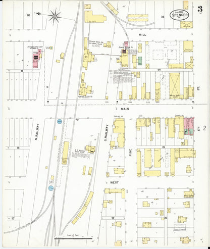 Sanborn Fire Insurance Map from Spencer, Clay County, Iowa (1900), Sheet #0003 - Historic Sanborn Fire Insurance Map Print, vintage old map wall art