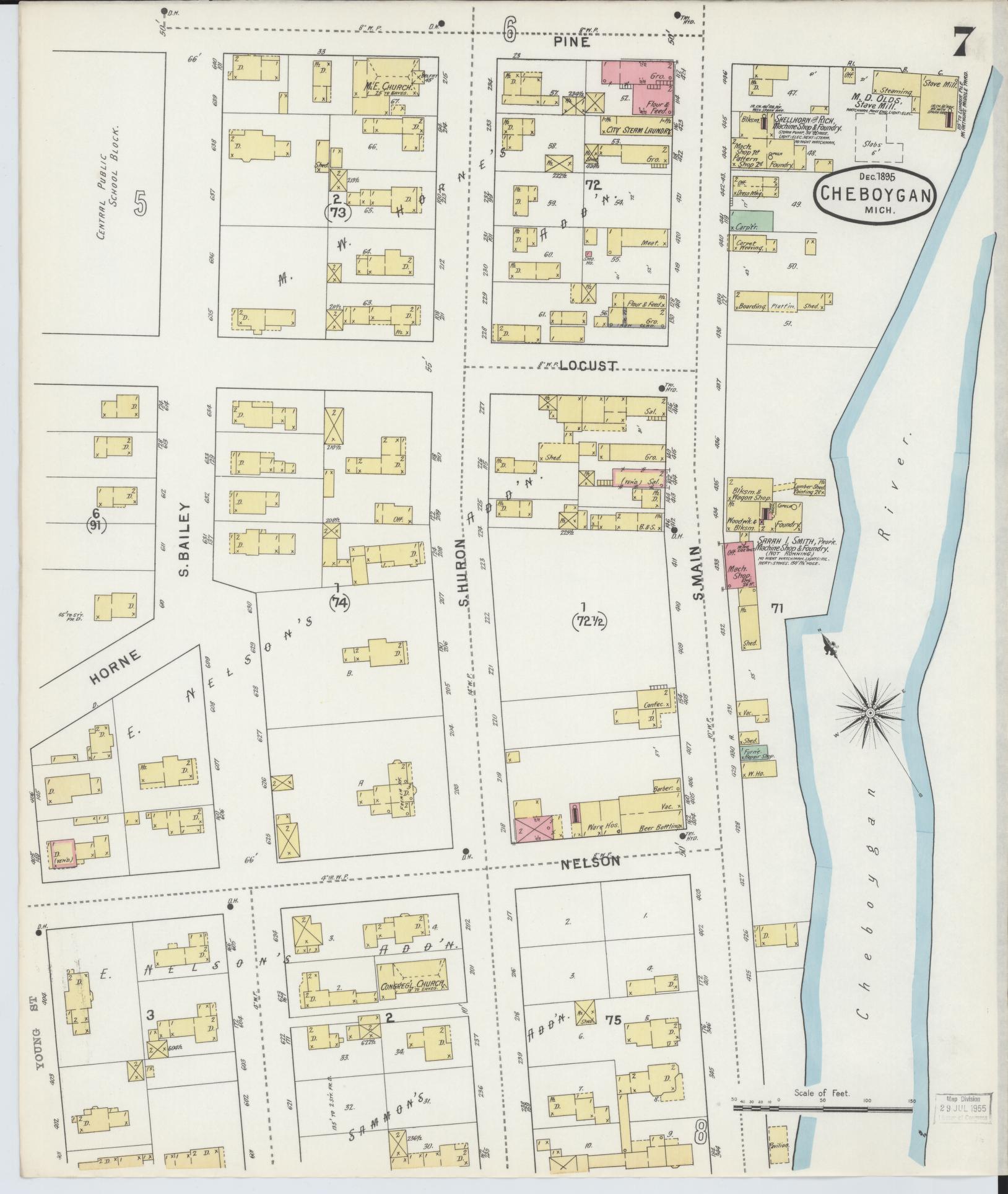 Sanborn Fire Insurance Map from Cheboygan, Cheboygan County, Michigan (1895), Sheet #0007 - Complete Map Set gallery image, historic Sanborn map, vintage wall art, Michigan Michigan