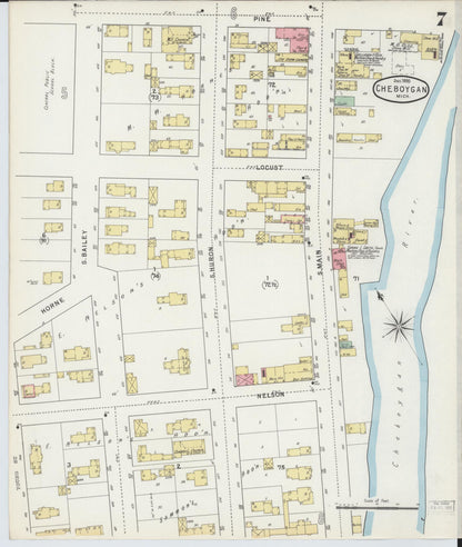Sanborn Fire Insurance Map from Cheboygan, Cheboygan County, Michigan (1895), Sheet #0007 - Complete Map Set gallery image, historic Sanborn map, vintage wall art, Michigan Michigan