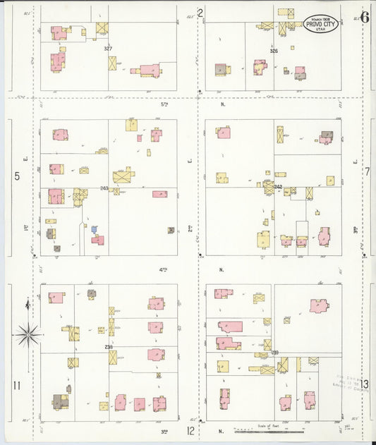 Sanborn Fire Insurance Map from Provo, Utah County, Utah (1908), Sheet #0006 - Historic Sanborn Fire Insurance Map Print, vintage old map wall art, antique decor, genealogy gift, Provo Utah map