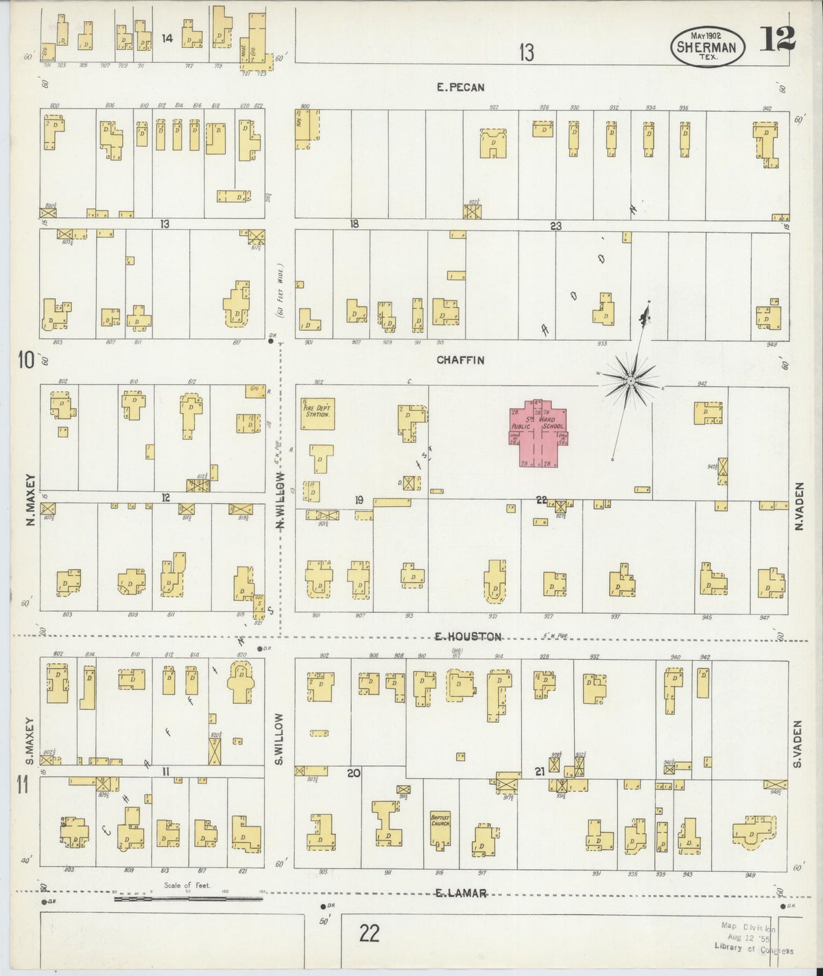 Sanborn Fire Insurance Map from Sherman, Grayson County, Texas (1902), Sheet #0012 - Complete Map Set gallery image, historic Sanborn map, vintage wall art, Texas Texas