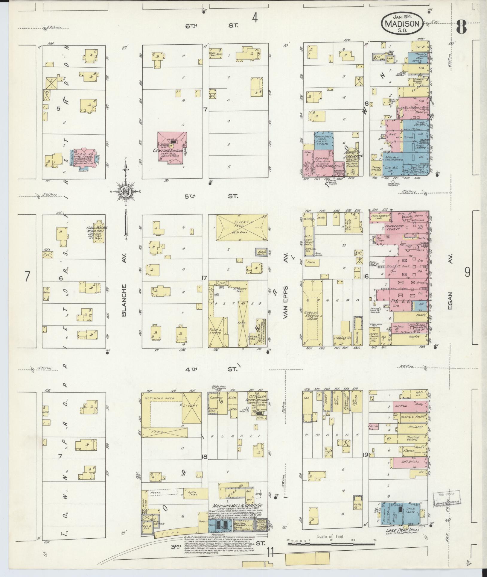 Sanborn Fire Insurance Map from Madison, Lake County, South Dakota (1914), Sheet #0008 - Historic Sanborn Fire Insurance Map Print, vintage old map wall art, antique decor, genealogy gift, South Dakota South Dakota map