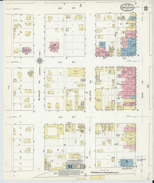 Sanborn Fire Insurance Map from Madison, Lake County, South Dakota (1914), Sheet #0008 - Historic Sanborn Fire Insurance Map Print, vintage old map wall art, antique decor, genealogy gift, South Dakota South Dakota map
