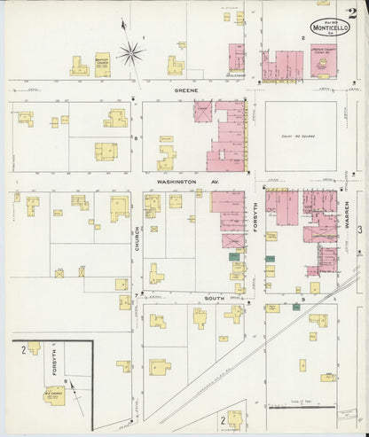 Sanborn Fire Insurance Map from Monticello, Jasper County, Georgia (1909), Sheet #0002 - Complete Map Set gallery image, historic Sanborn map, vintage wall art, Georgia Georgia
