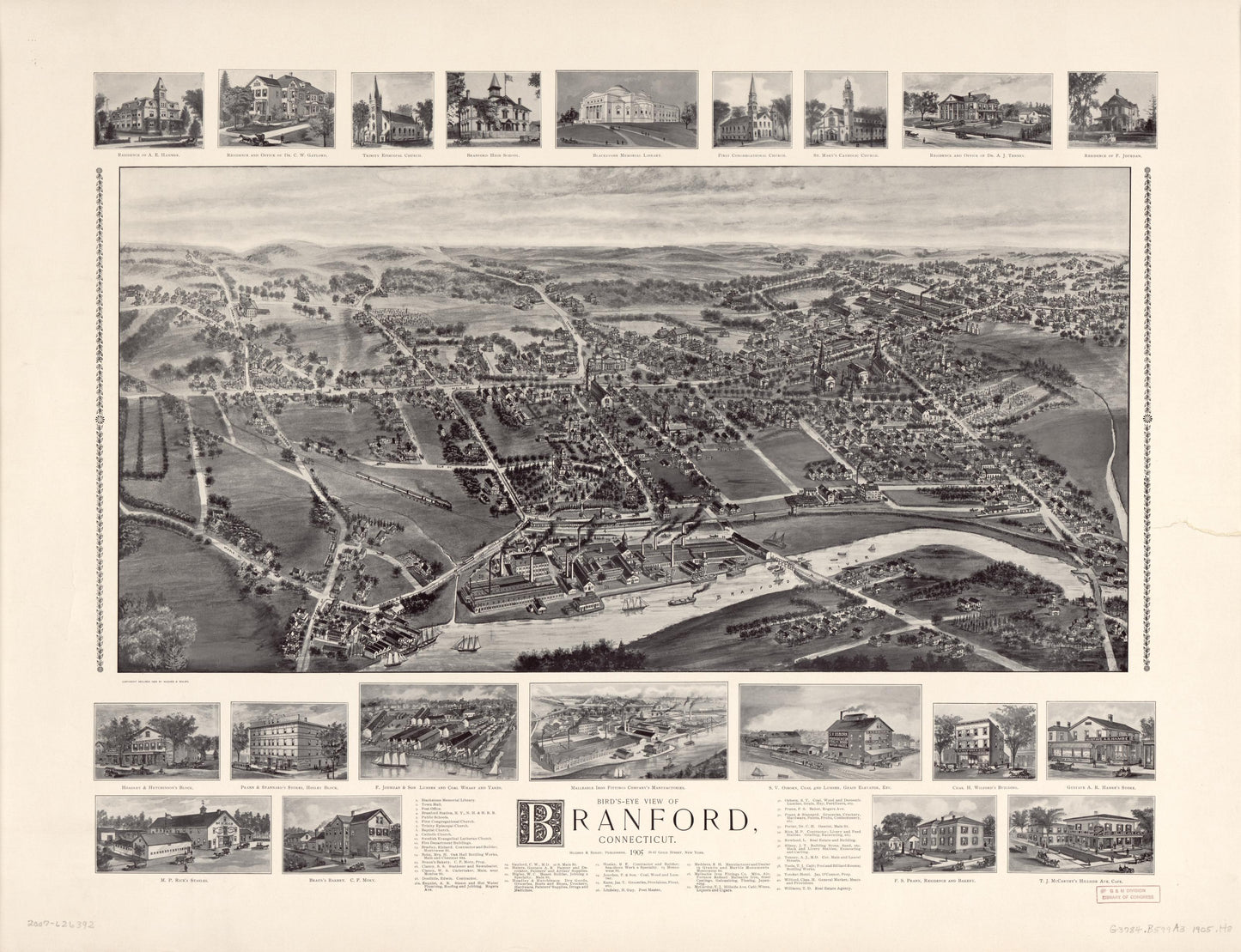 Bird's-eye view of Branford, Connecticut. (1905) – Historic Bird’s-Eye View Panorama Print
