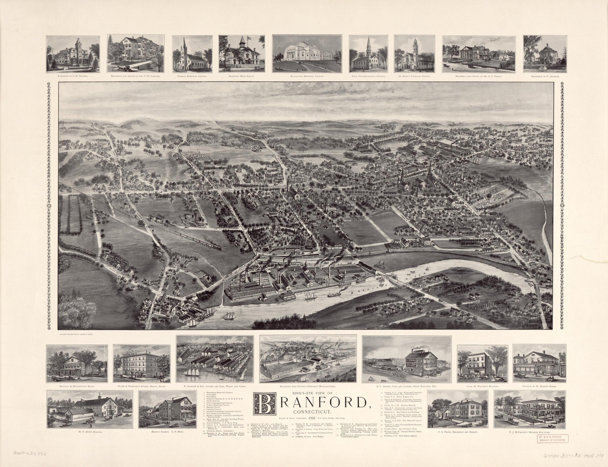 Bird's-eye view of Branford, Connecticut. (1905) – Historic Bird’s-Eye View Panorama Print