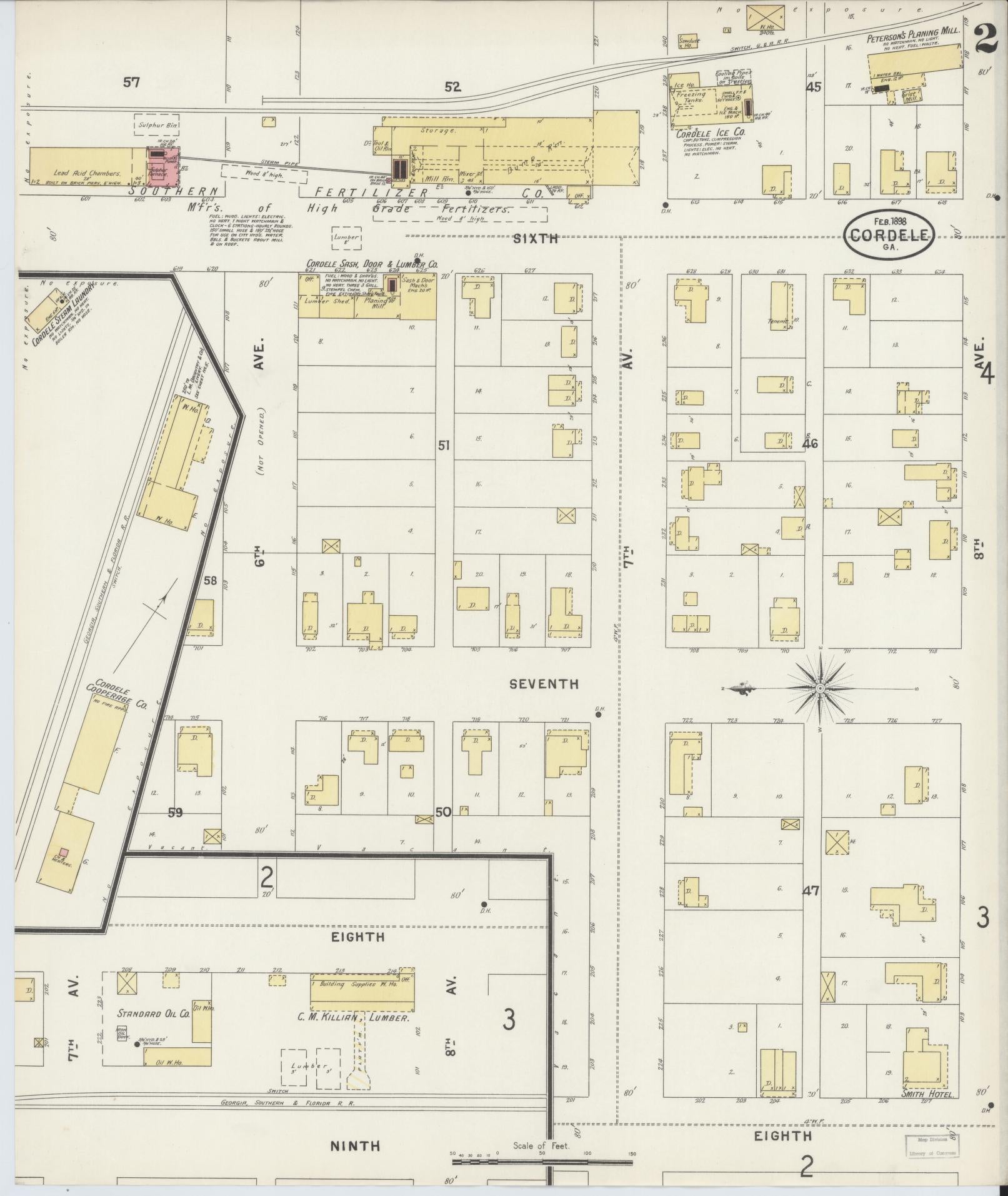 Sanborn Fire Insurance Map from Cordele, Crisp County, Georgia (1898), Sheet #0002 - Historic Sanborn Fire Insurance Map Print, vintage old map wall art, antique decor, genealogy gift, Georgia Georgia map