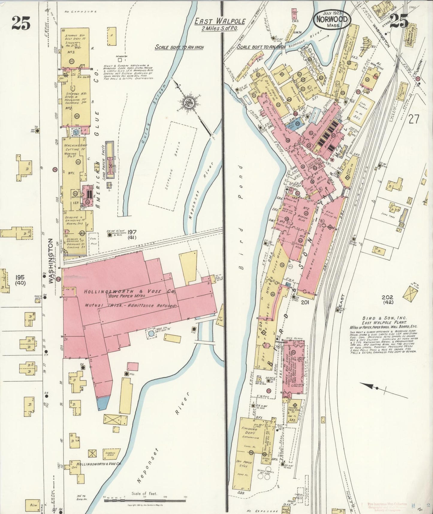 Sanborn Fire Insurance Map from Norwood, Norfolk County, Massachusetts (1923), Sheet #0025 - Historic Sanborn Fire Insurance Map Print, vintage old map wall art, antique decor, genealogy gift, Massachusetts Massachusetts map