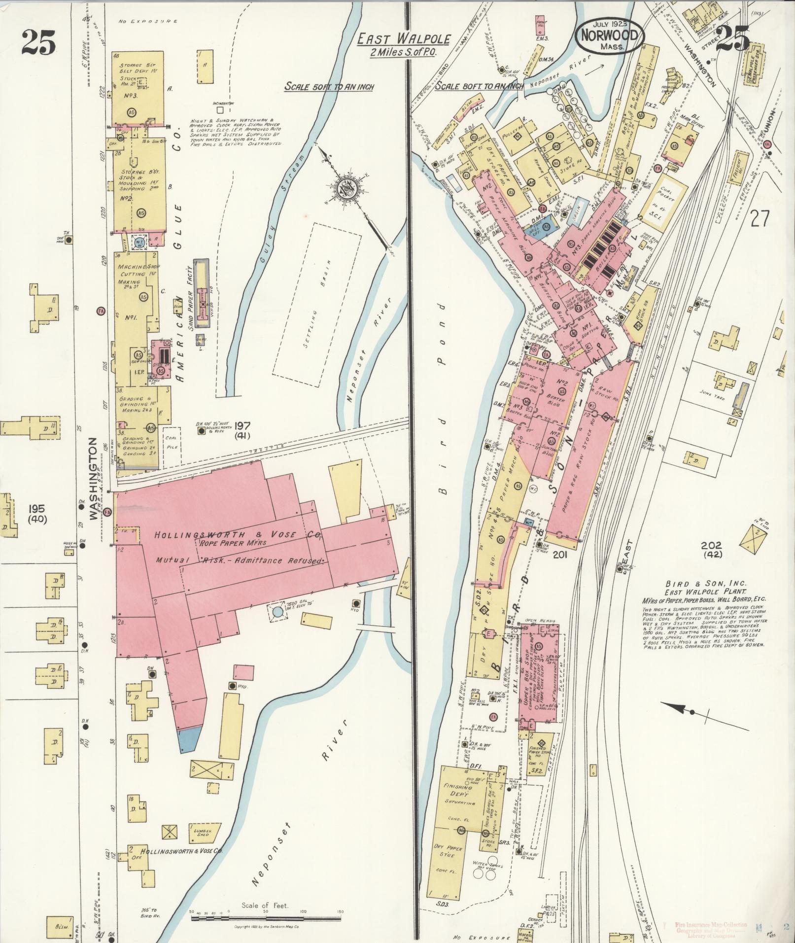 Sanborn Fire Insurance Map from Norwood, Norfolk County, Massachusetts (1923), Sheet #0025 - Historic Sanborn Fire Insurance Map Print, vintage old map wall art, antique decor, genealogy gift, Massachusetts Massachusetts map