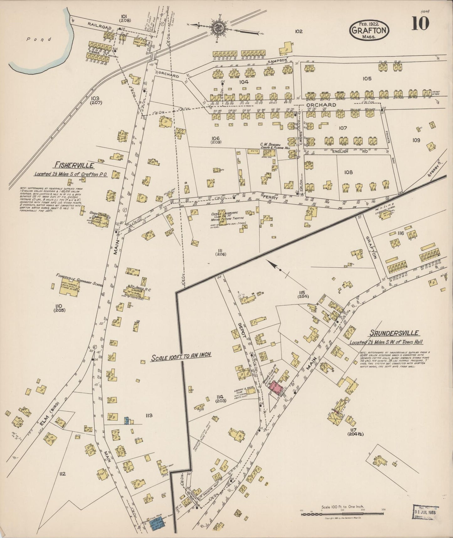 Sanborn Fire Insurance Map from Grafton, Worcester County, Massachusetts (1922), Sheet #0010 - Complete Map Set gallery image, historic Sanborn map, vintage wall art, Massachusetts Massachusetts