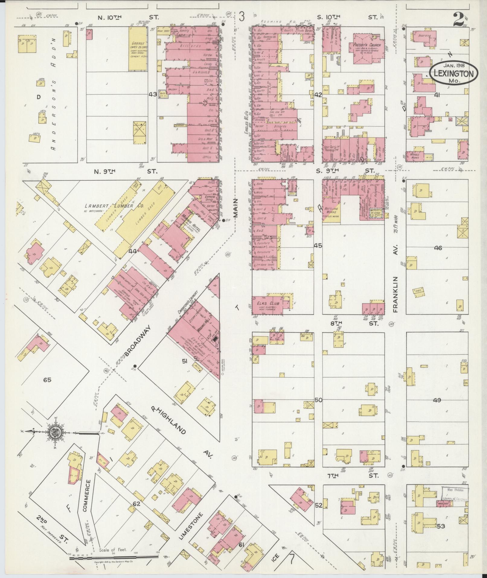 Sanborn Fire Insurance Map from Lexington, Lafayette County, Missouri (1918), Sheet #0002 - Complete Map Set gallery image, historic Sanborn map, vintage wall art, Missouri Missouri