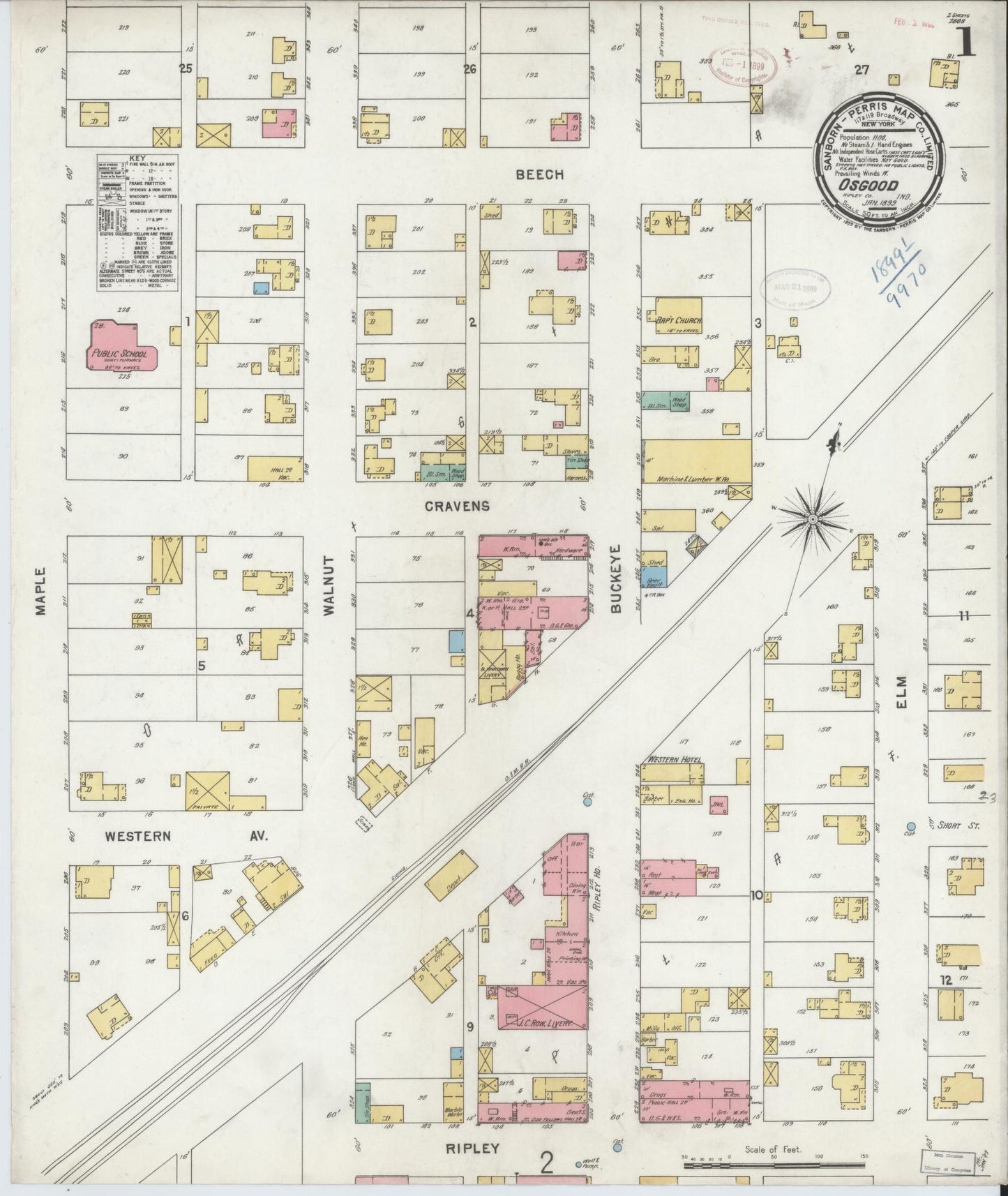 Sanborn Fire Insurance Map from Osgood, Ripley County, Indiana (1899), Sheet #0001 - Complete Map Set gallery image, historic Sanborn map, vintage wall art, Indiana Indiana