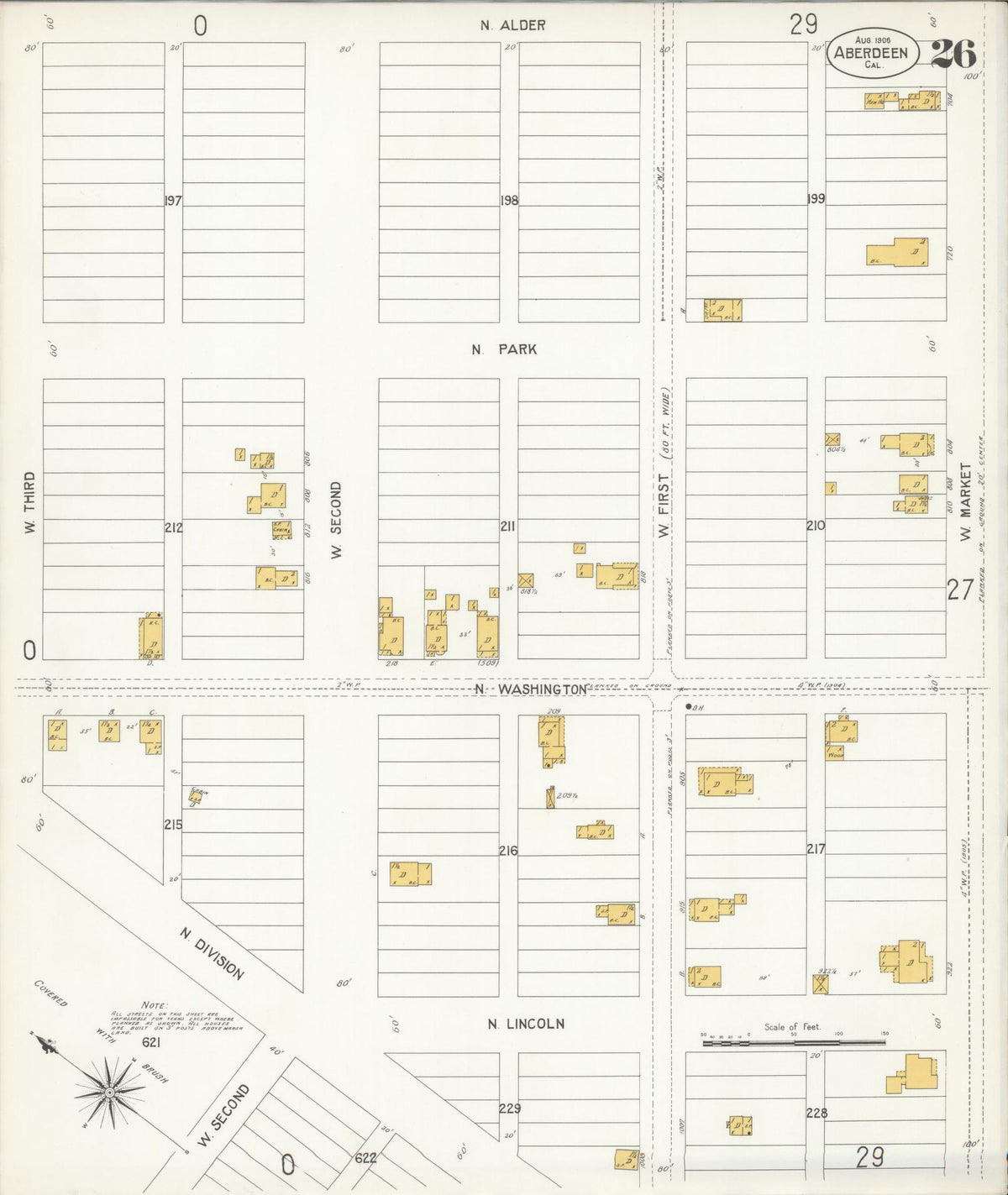 Sanborn Fire Insurance Map from Aberdeen, Grays Harbor County, Washington (1906), Sheet #0026 - Complete Map Set gallery image, historic Sanborn map, vintage wall art, Washington Washington