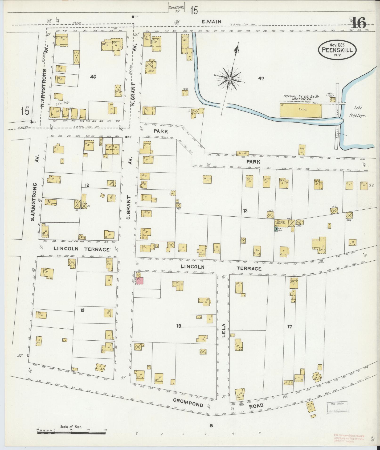 Sanborn Fire Insurance Map from Peekskill, Westchester County, New York (1905), Sheet #0016 - Complete Map Set gallery image, historic Sanborn map, vintage wall art, New York New York