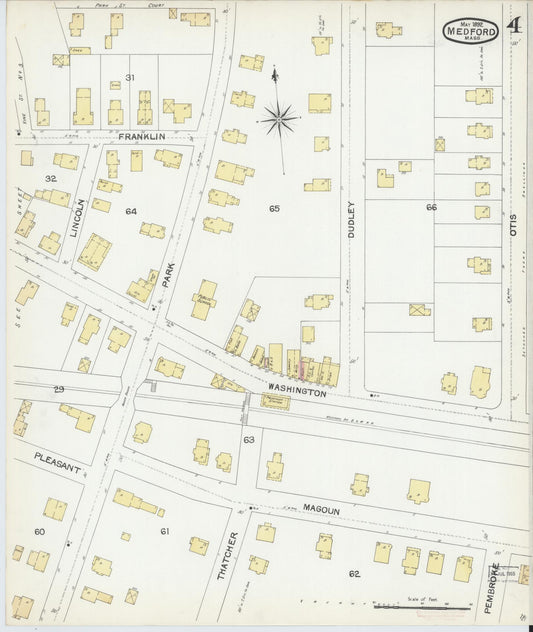 Sanborn Fire Insurance Map from Medford, Middlesex County, Massachusetts (1892), Sheet #0004 - Historic Sanborn Fire Insurance Map Print, vintage old map wall art, antique decor, genealogy gift, Massachusetts Massachusetts map