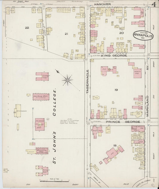 Anne Arundel, Maryland - 1885 - Sanborn Fire Insurance Map, Sheet #0004 - Historic Sanborn Fire Insurance Map Print, Anne Arundel Maryland 1885 0004 vintage old map wall art