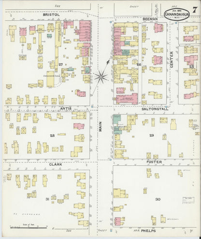 Sanborn Fire Insurance Map from Canandaigua, Ontario County, New York (1892), Sheet #0007 - Historic Sanborn Fire Insurance Map Print, vintage old map wall art, antique decor, genealogy gift, New York New York map