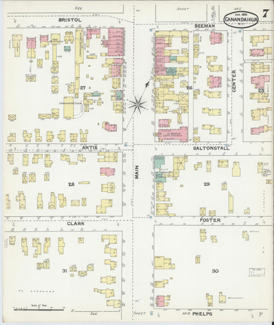 Sanborn Fire Insurance Map from Canandaigua, Ontario County, New York (1892), Sheet #0007 - Historic Sanborn Fire Insurance Map Print, vintage old map wall art, antique decor, genealogy gift, New York New York map