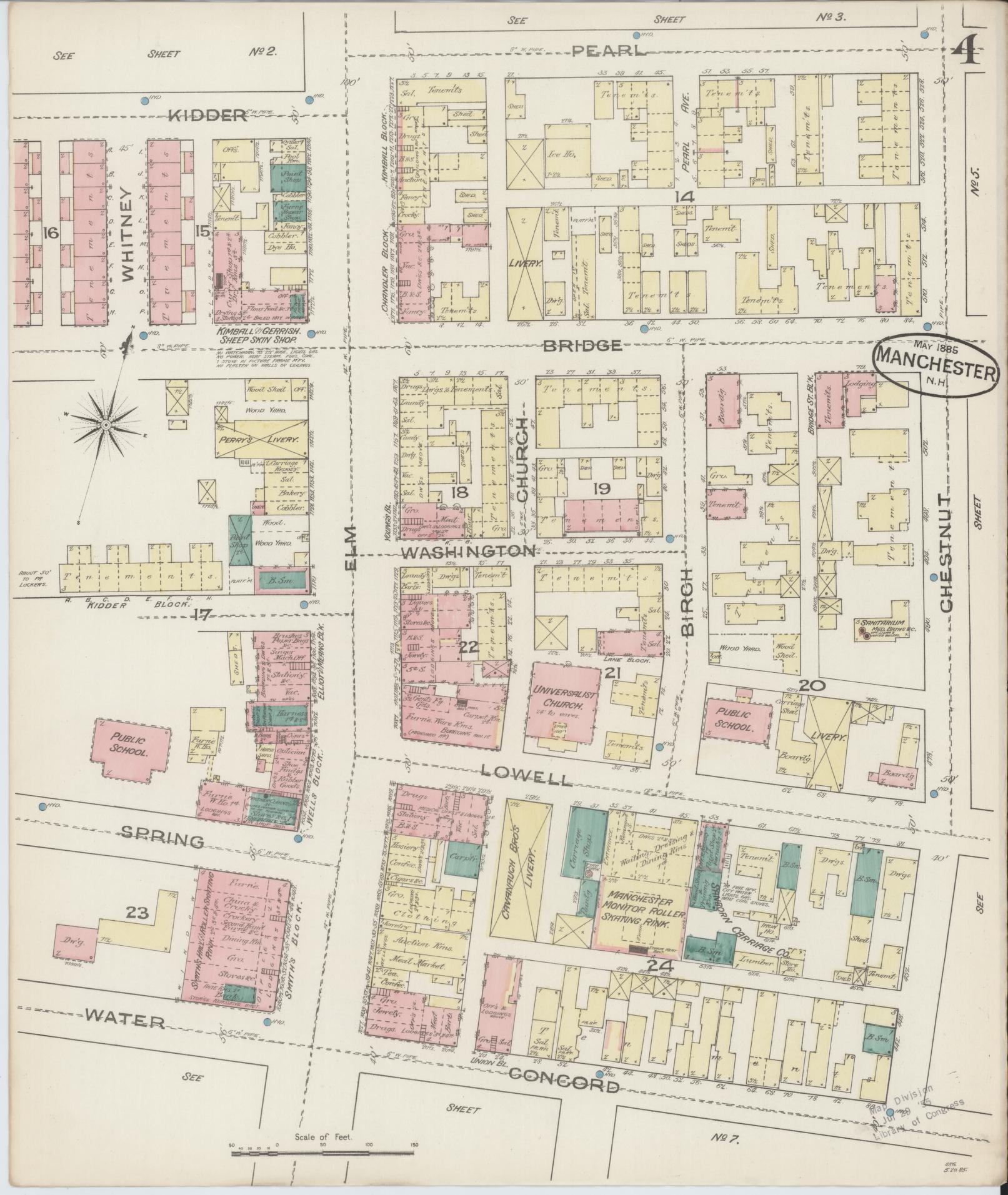 Sanborn Fire Insurance Map from Manchester, Hillsborough County, New Hampshire. (1885), Sheet 4 – Historic Sanborn Fire Insurance Map Print