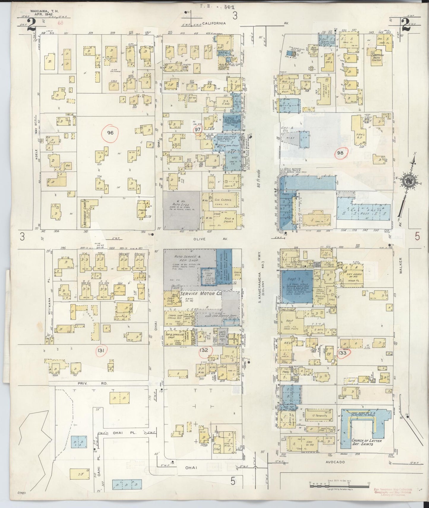 Sanborn Fire Insurance Map from Wahiawa, Honolulu County, Hawaii (1957), Sheet #0002 - Complete Map Set gallery image, historic Sanborn map, vintage wall art, Hawaii Hawaii
