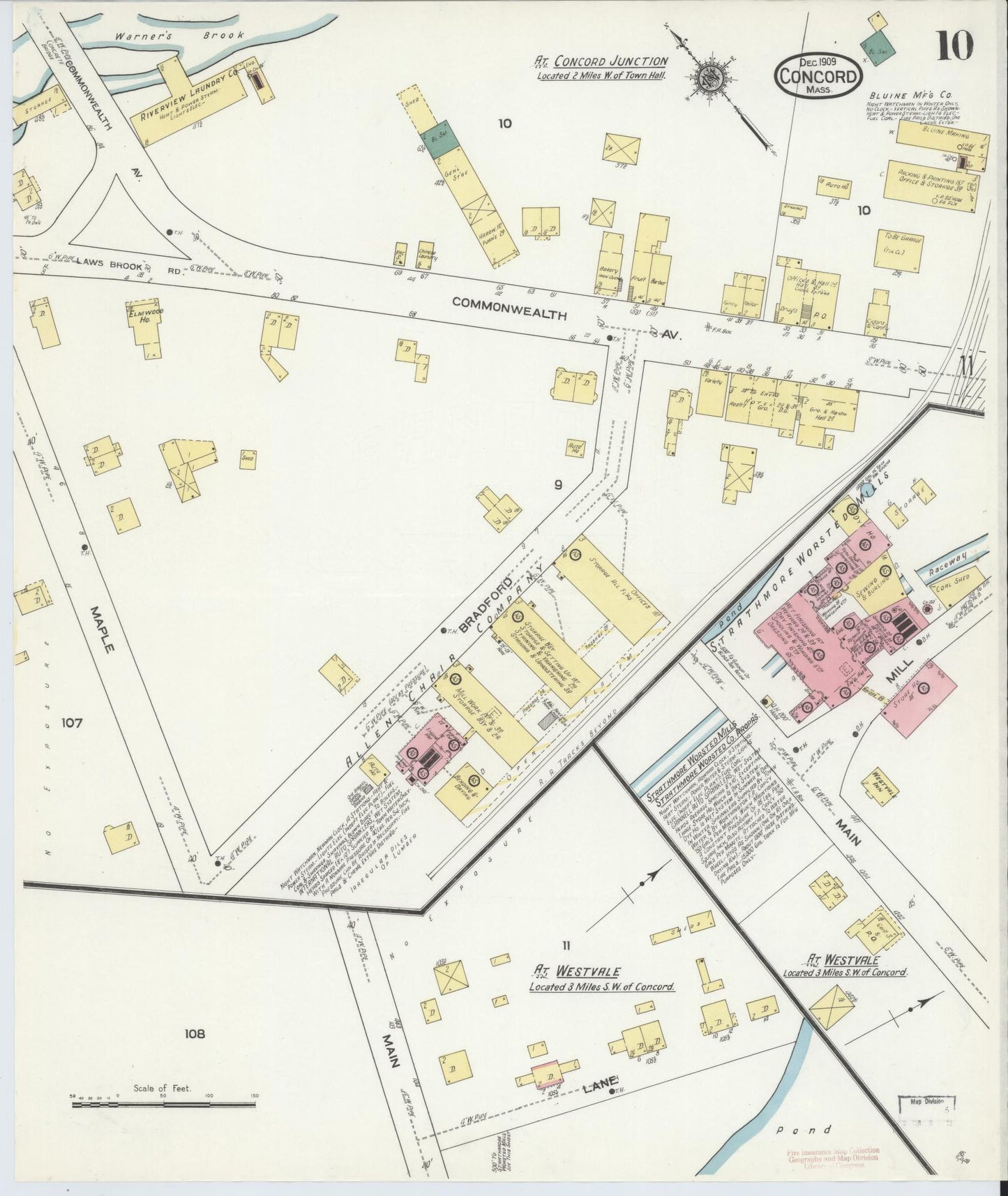 Sanborn Fire Insurance Map from Concord, Middlesex County, Massachusetts (1909), Sheet #0010 - Historic Sanborn Fire Insurance Map Print, vintage old map wall art, antique decor, genealogy gift, Massachusetts Massachusetts map