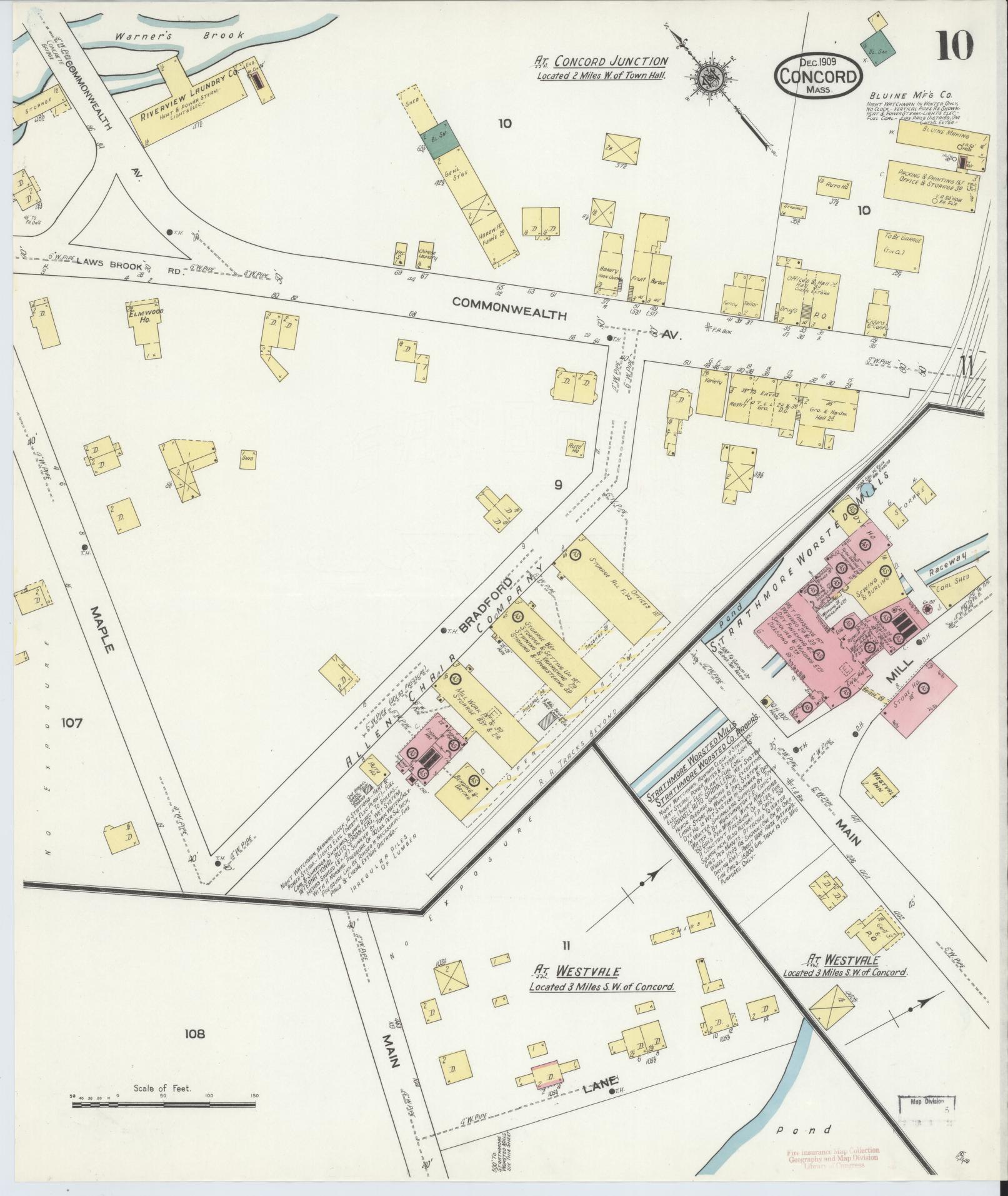 Sanborn Fire Insurance Map from Concord, Middlesex County, Massachusetts (1909), Sheet #0010 - Historic Sanborn Fire Insurance Map Print, vintage old map wall art, antique decor, genealogy gift, Massachusetts Massachusetts map