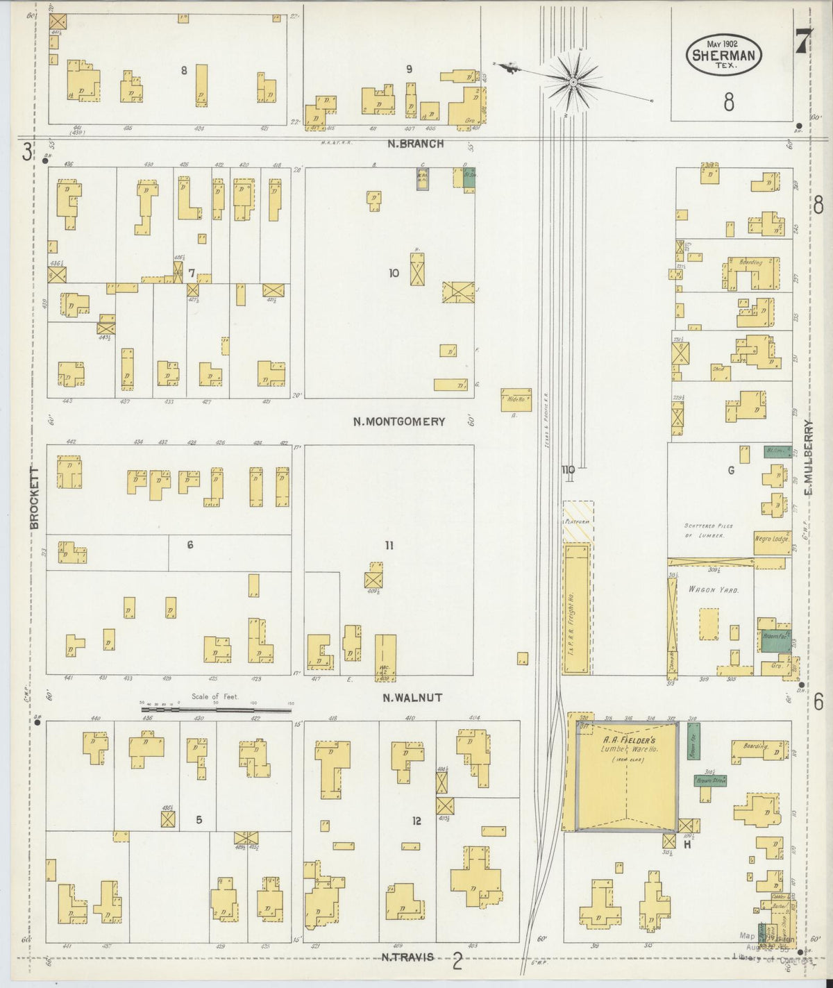 Sanborn Fire Insurance Map from Sherman, Grayson County, Texas (1902), Sheet #0007 - Complete Map Set gallery image, historic Sanborn map, vintage wall art, Texas Texas