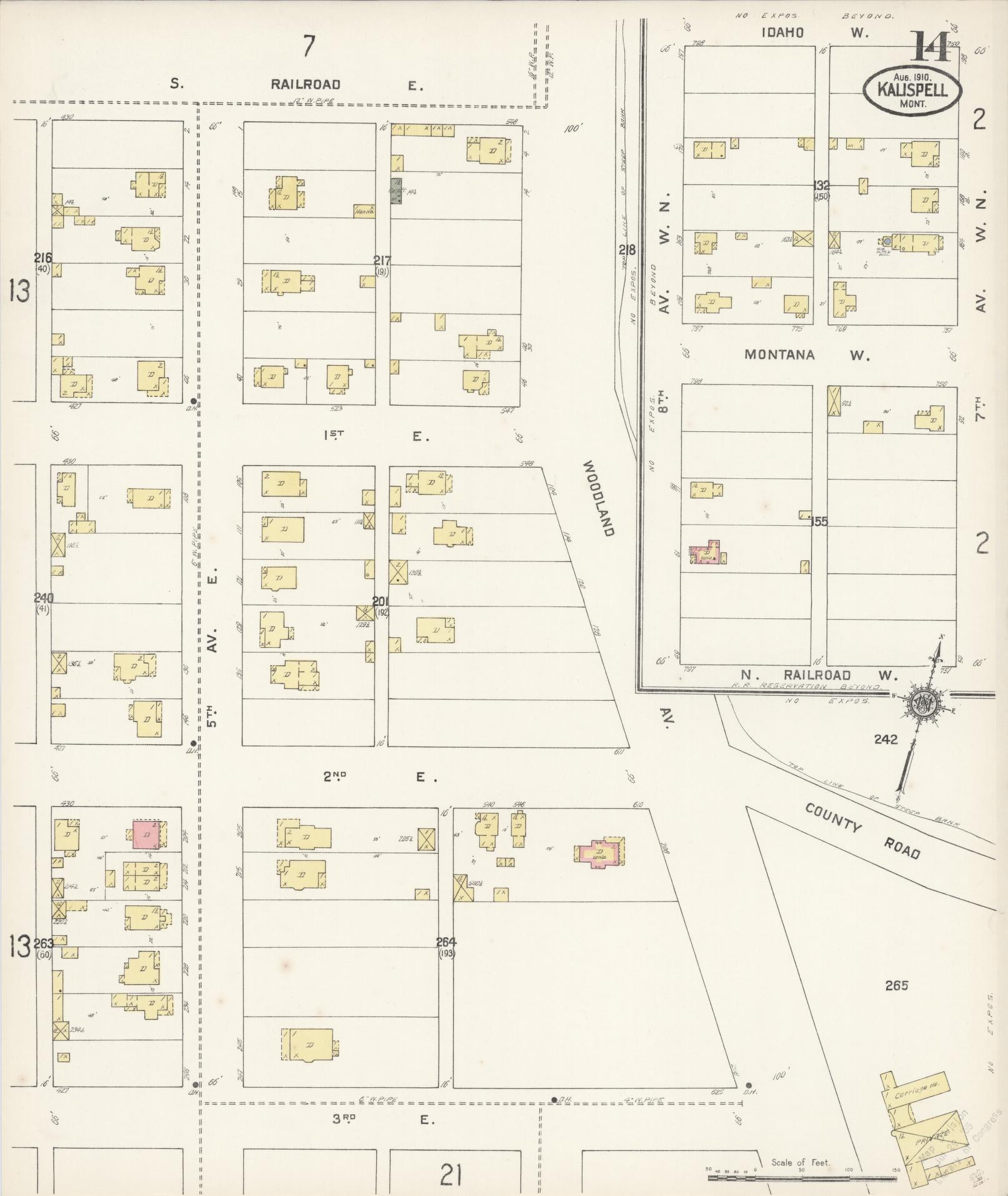 Sanborn Fire Insurance Map from Kalispell, Flathead County, Montana (1910), Sheet #0014 - Complete Map Set gallery image, historic Sanborn map, vintage wall art, Montana Montana