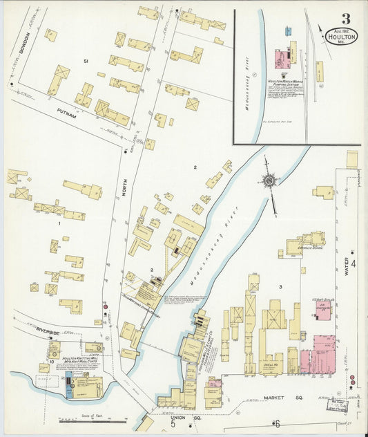 Sanborn Fire Insurance Map from Houlton, Aroostook County, Maine (1912), Sheet #0003 - Historic Sanborn Fire Insurance Map Print, vintage old map wall art, antique decor, genealogy gift, Maine Maine map