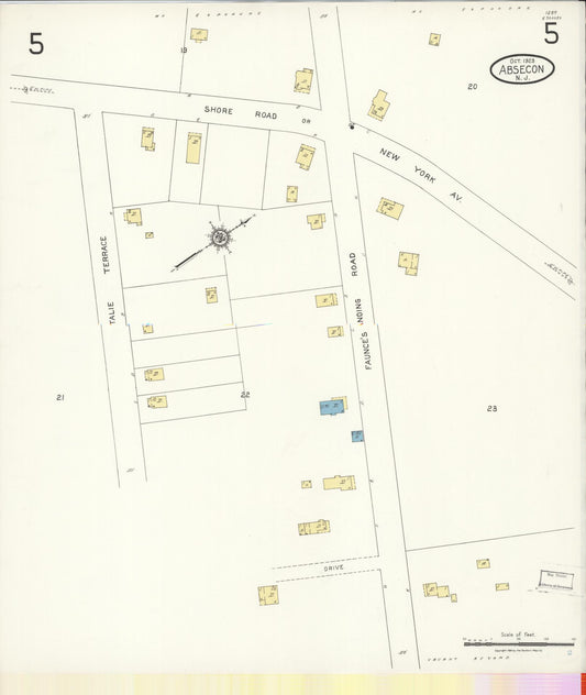 Sanborn Fire Insurance Map from Absecon, Atlantic County, New Jersey (1923), Sheet #0005 - Historic Sanborn Fire Insurance Map Print, vintage old map wall art, antique decor, genealogy gift, New Jersey New Jersey map