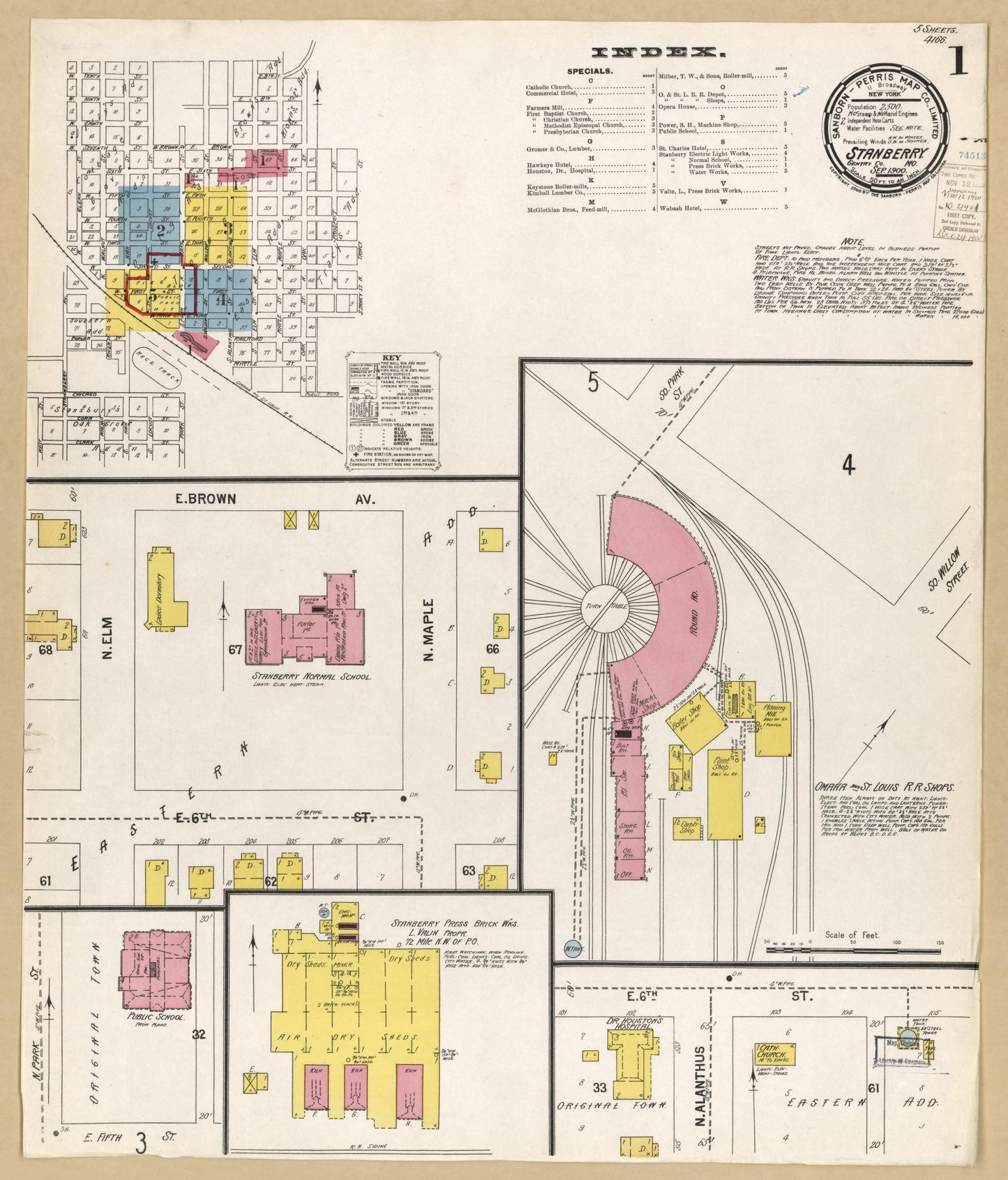 Sanborn Fire Insurance Map from Stanberry, Gentry County, Missouri (1900), Sheet #0001 - Historic Sanborn Fire Insurance Map Print, vintage old map wall art, antique decor, genealogy gift, Missouri Missouri map