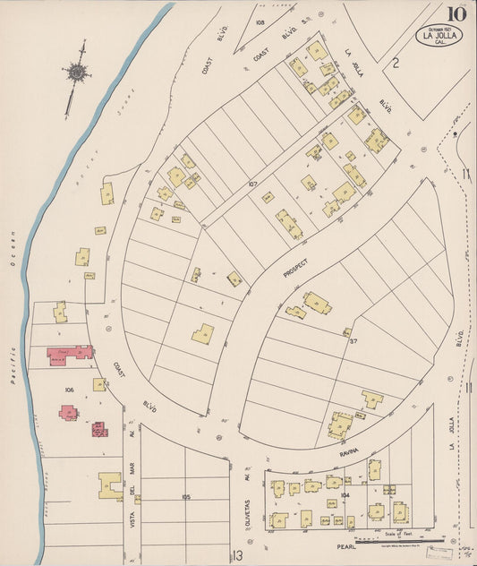 Sanborn Fire Insurance Map from La Jolla, San Diego County, California (1921), Sheet #0010 - Historic Sanborn Fire Insurance Map Print, vintage old map wall art, antique decor, genealogy gift, California California map
