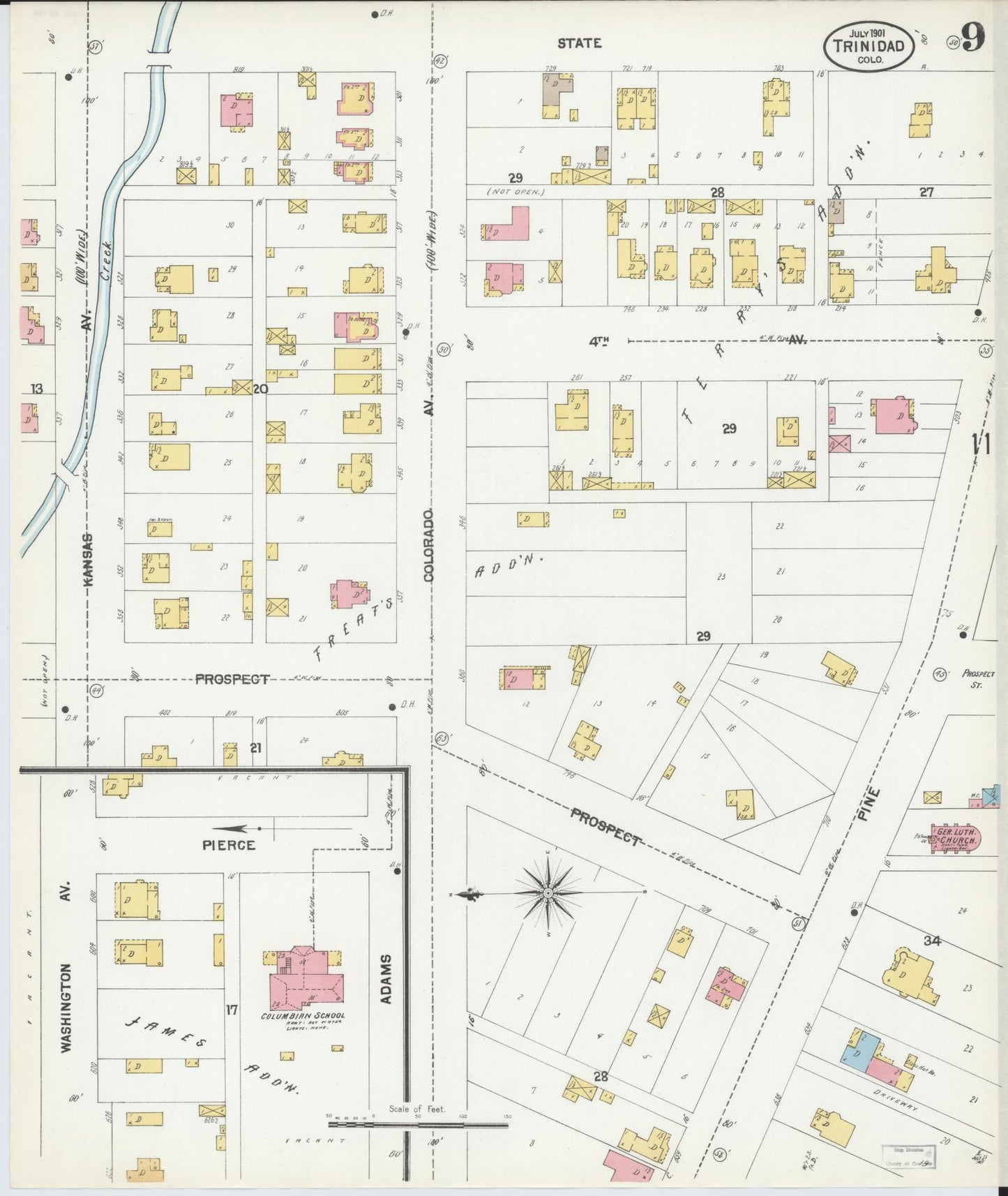 Sanborn Fire Insurance Map from Trinidad, Las Animas County, Colorado (1901), Sheet #0009 - Complete Map Set gallery image, historic Sanborn map, vintage wall art, Colorado Colorado