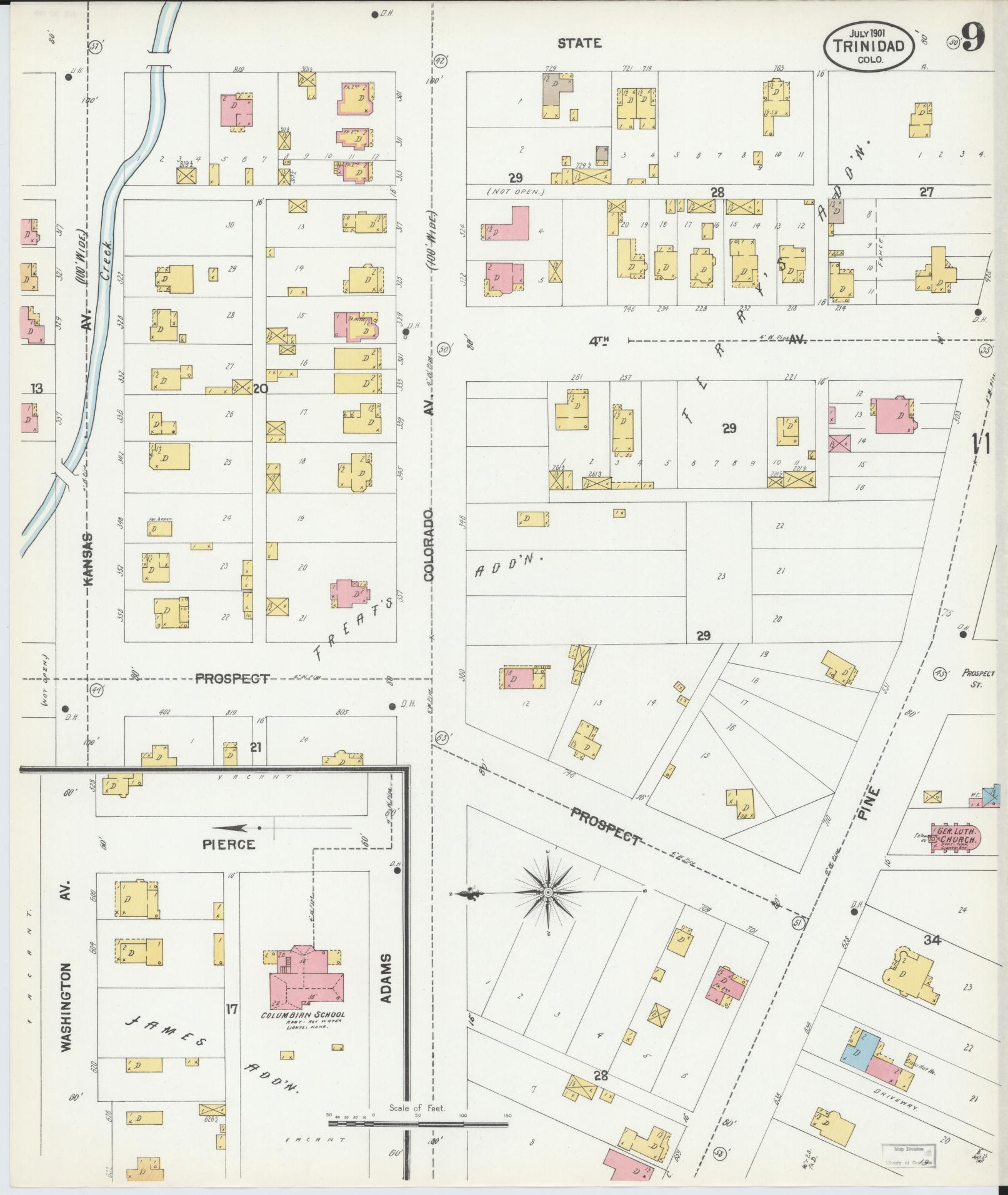 Sanborn Fire Insurance Map from Trinidad, Las Animas County, Colorado (1901), Sheet #0009 - Complete Map Set gallery image, historic Sanborn map, vintage wall art, Colorado Colorado