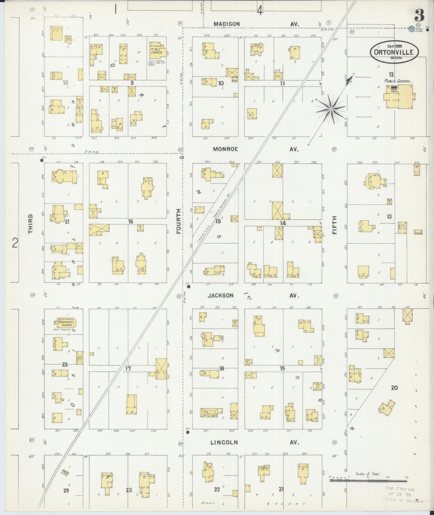 Sanborn Fire Insurance Map from Ortonville, Big Stone County, Minnesota (1899), Sheet #0003 - Historic Sanborn Fire Insurance Map Print, vintage old map wall art, antique decor, genealogy gift, Minnesota Minnesota map