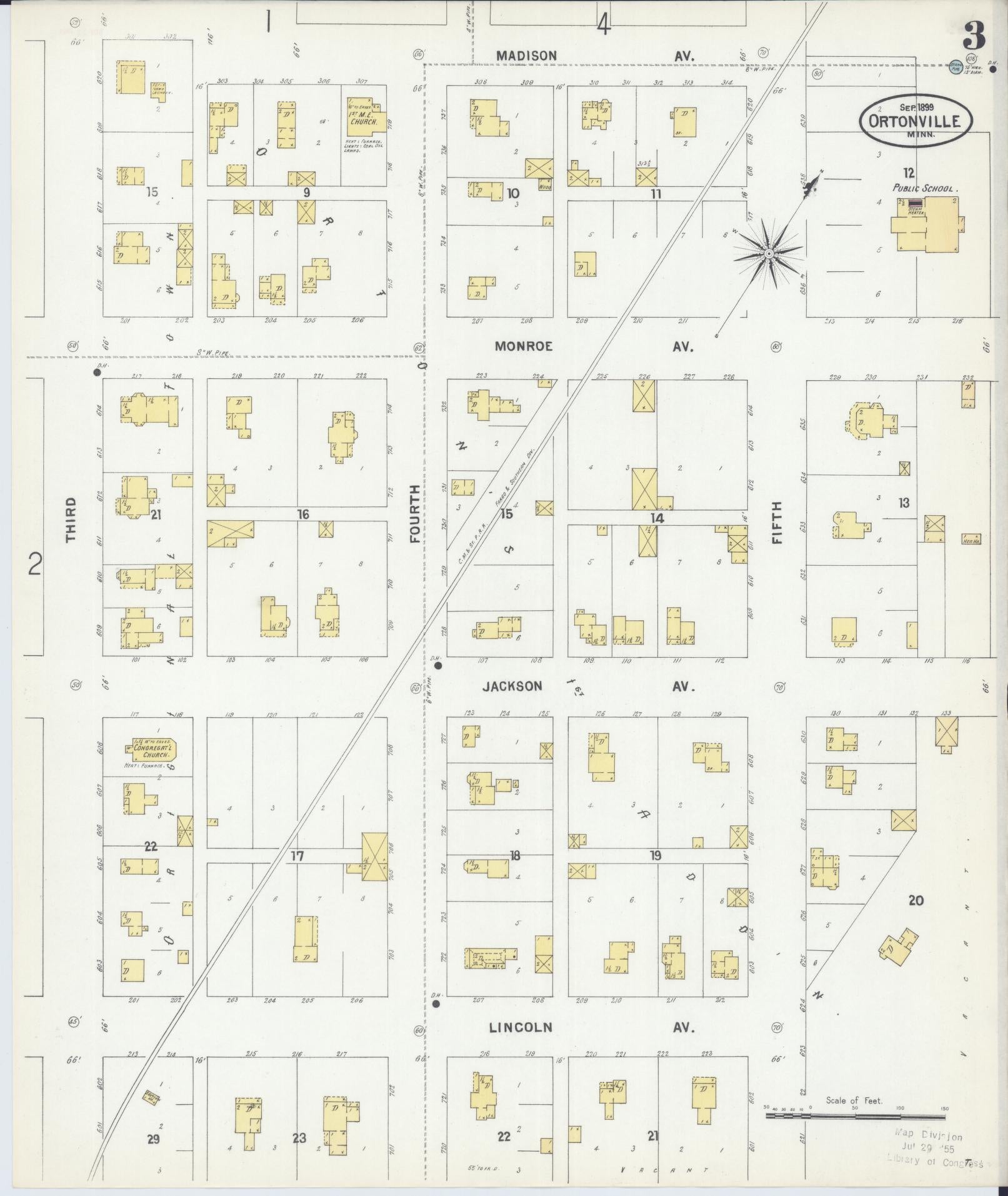 Sanborn Fire Insurance Map from Ortonville, Big Stone County, Minnesota (1899), Sheet #0003 - Historic Sanborn Fire Insurance Map Print, vintage old map wall art, antique decor, genealogy gift, Minnesota Minnesota map