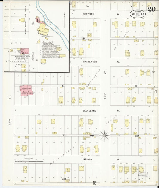 Sanborn Fire Insurance Map from Wichita, Sedgwick County, Kansas (1897), Sheet #0020 - Historic Sanborn Fire Insurance Map Print, vintage old map wall art, antique decor, genealogy gift, Kansas Kansas map