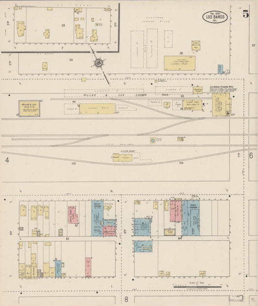 Sanborn Fire Insurance Map from Los Banos, Merced County, California (1920), Sheet #0005 - Historic Sanborn Fire Insurance Map Print, vintage old map wall art, antique decor, genealogy gift, California California map