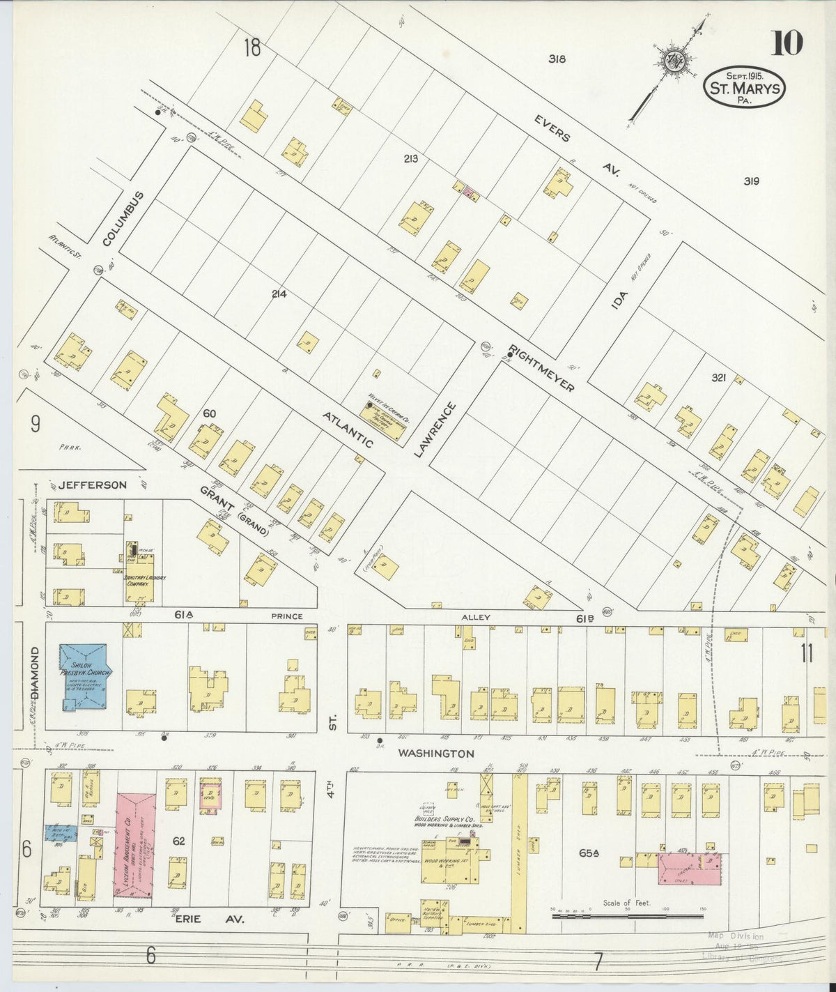 Sanborn Fire Insurance Map from Saint Marys, Elk County, Pennsylvania (1915), Sheet #0010 - Historic Sanborn Fire Insurance Map Print, vintage old map wall art, antique decor, genealogy gift, Pennsylvania Pennsylvania map